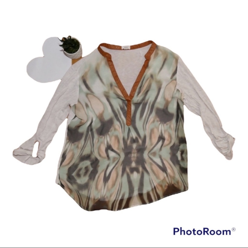 Anthropologie Tiny gauzy top with faux leather trim